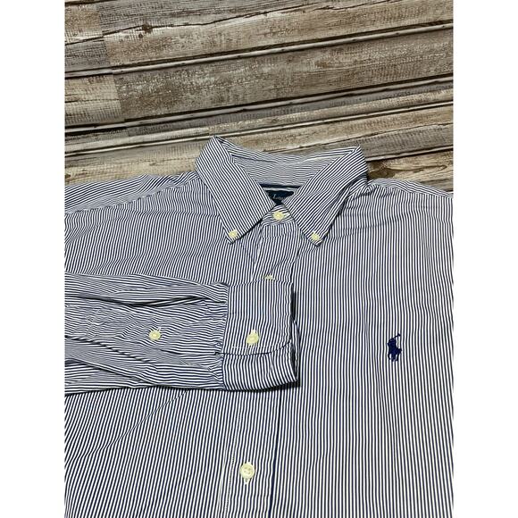 Ralph Lauren Men’s Classic‎ Fit Long Sleeve White Blue Stripes Size Large - Picture 1 of 6